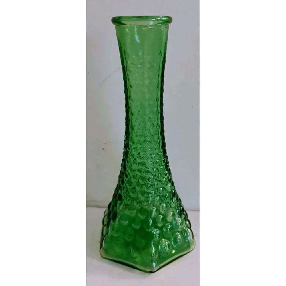 Vintage EO Brody Green Glass Hobnail Bud Vase 6